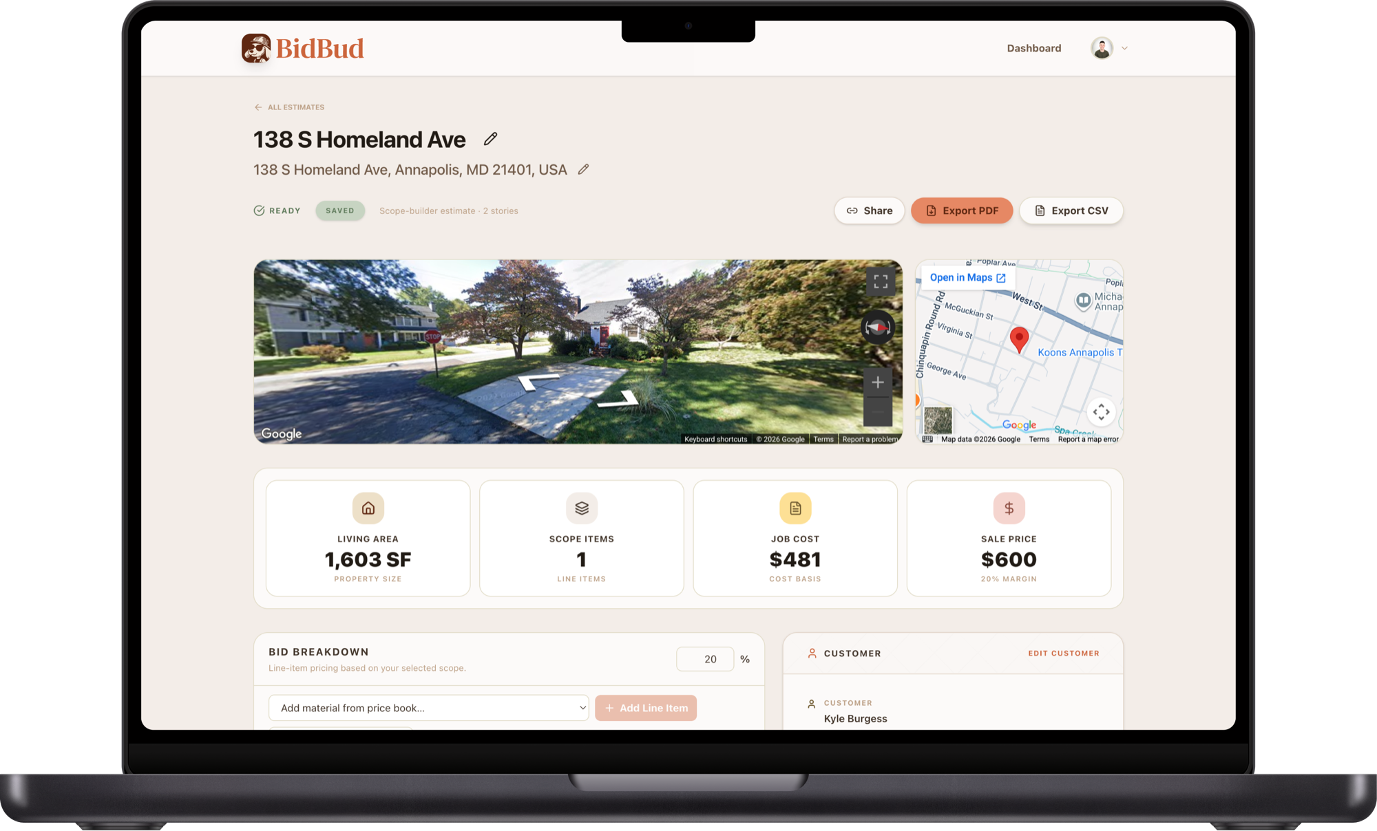 BidBud project dashboard