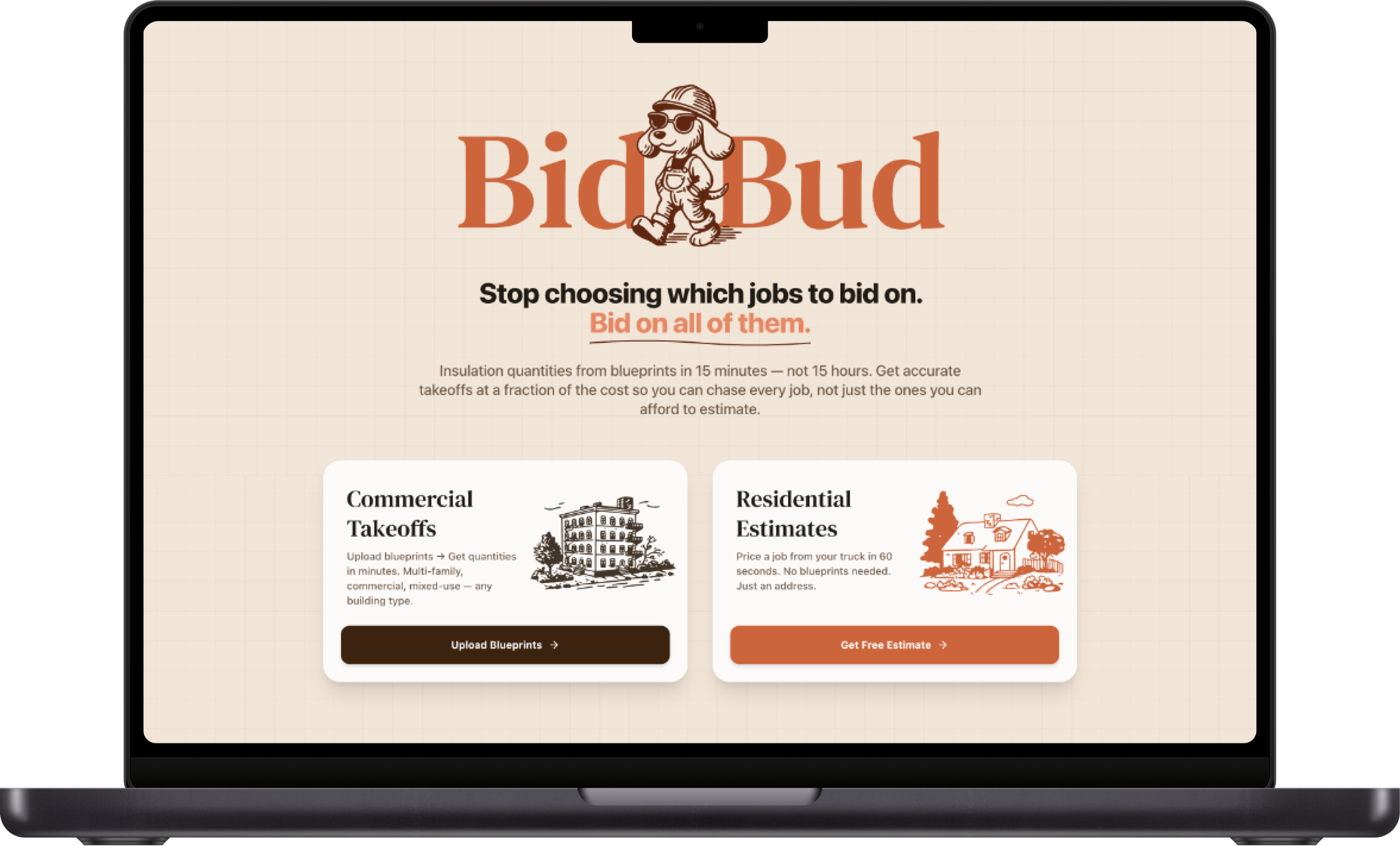 BidBud marketing site — Stop choosing which jobs to bid on. Bid on all of them.