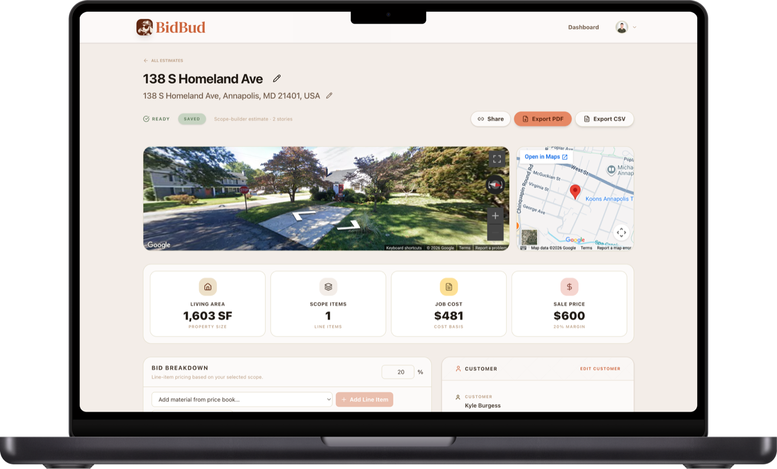 BidBud project dashboard