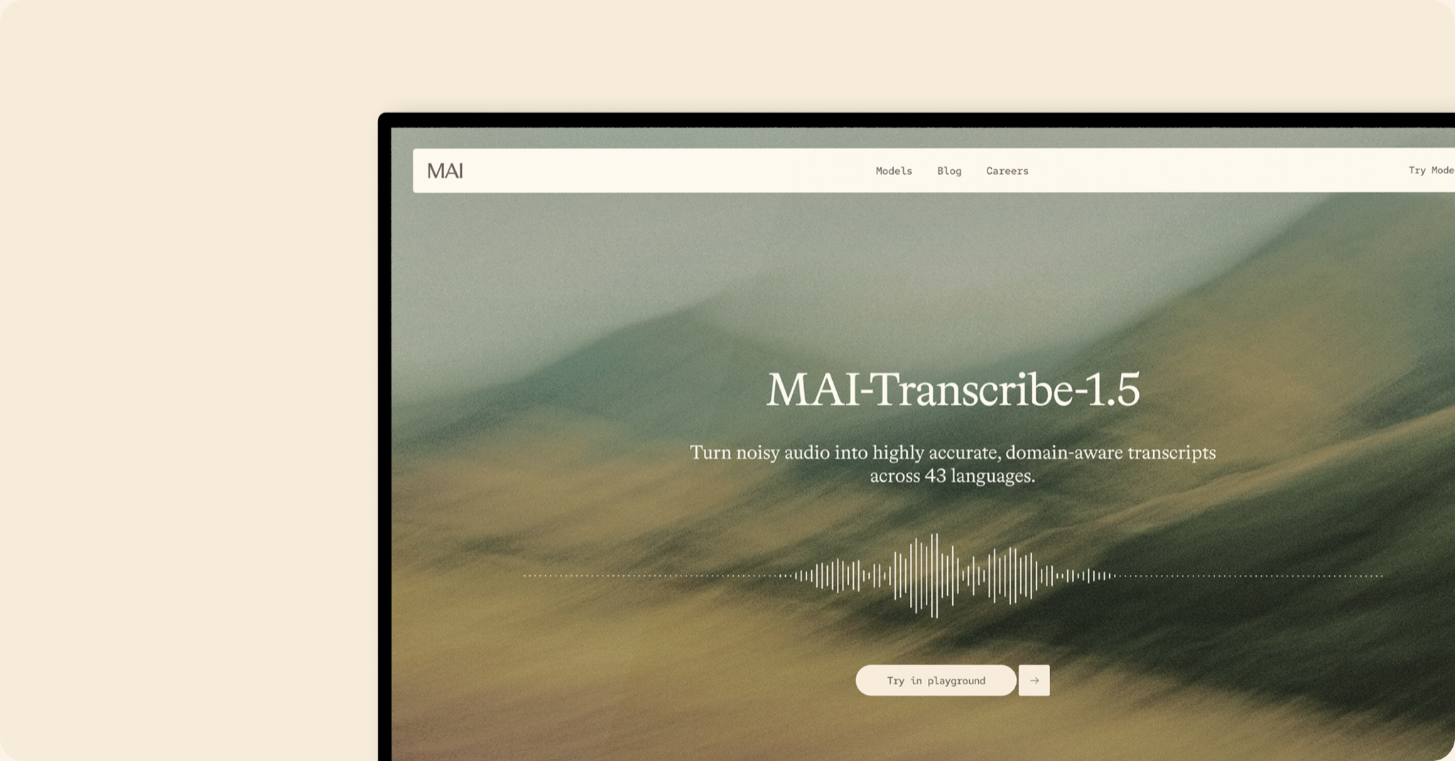 The live MAI-Transcribe-1.5 page on microsoft.ai