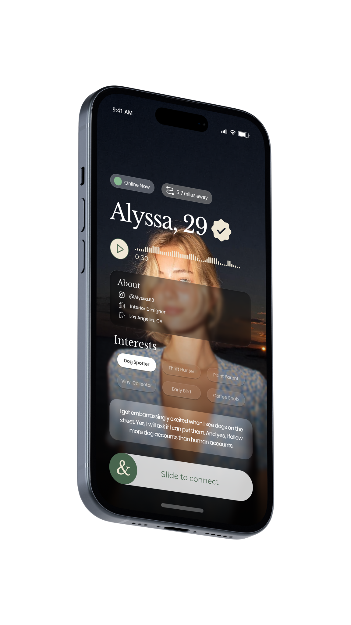 Twain profile screen — Alyssa, 29